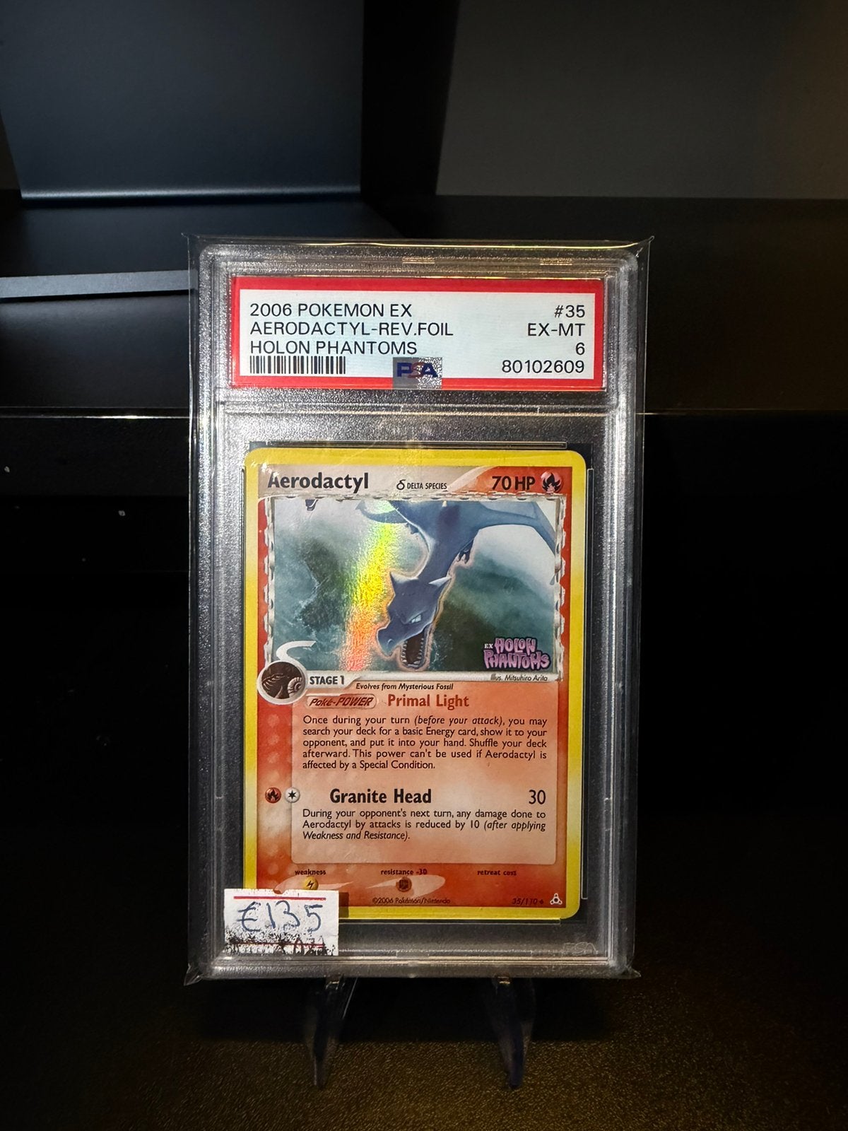 Aerodactyl reverse foil stamped EX Holon Phantoms 35 PSA 6, Ophalen of Verzenden, Zo goed als nieuw, Losse kaart, Foil