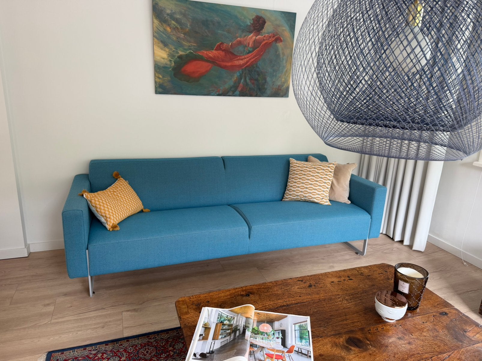 Artifort Mare 3-zits bank, René Holten, blauw, Ophalen, Gebruikt, Driepersoons, 75 tot 100 cm