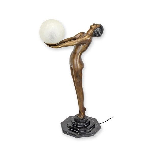een bronzen Art Deco lamp , bollamp , aanbieding, Ophalen of Verzenden, Brons