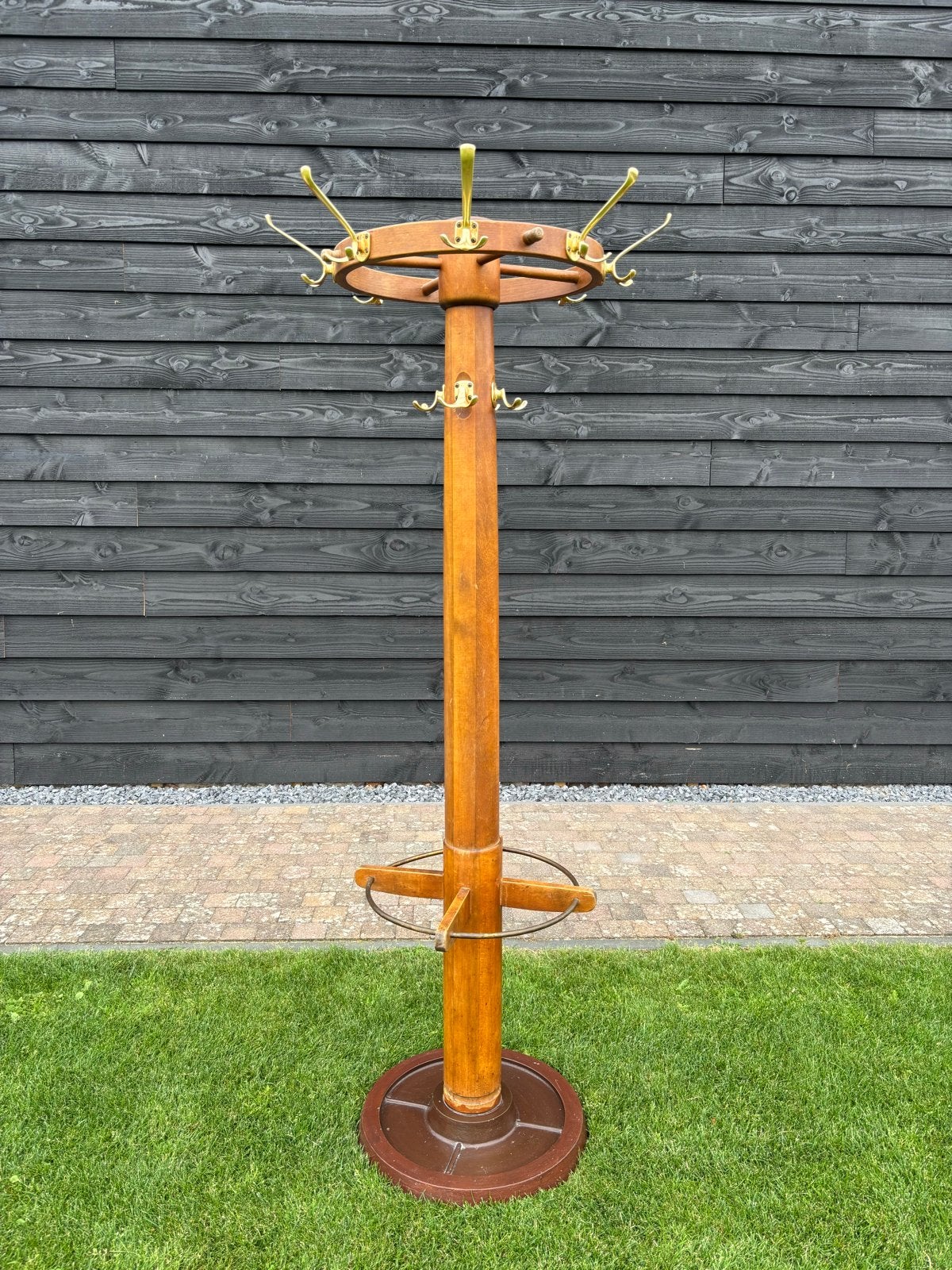 Vintage Kapstok Café Stijl - Hout en Messing, Huis en Inrichting, Ophalen, Gebruikt, Staande kapstok, 150 tot 200 cm