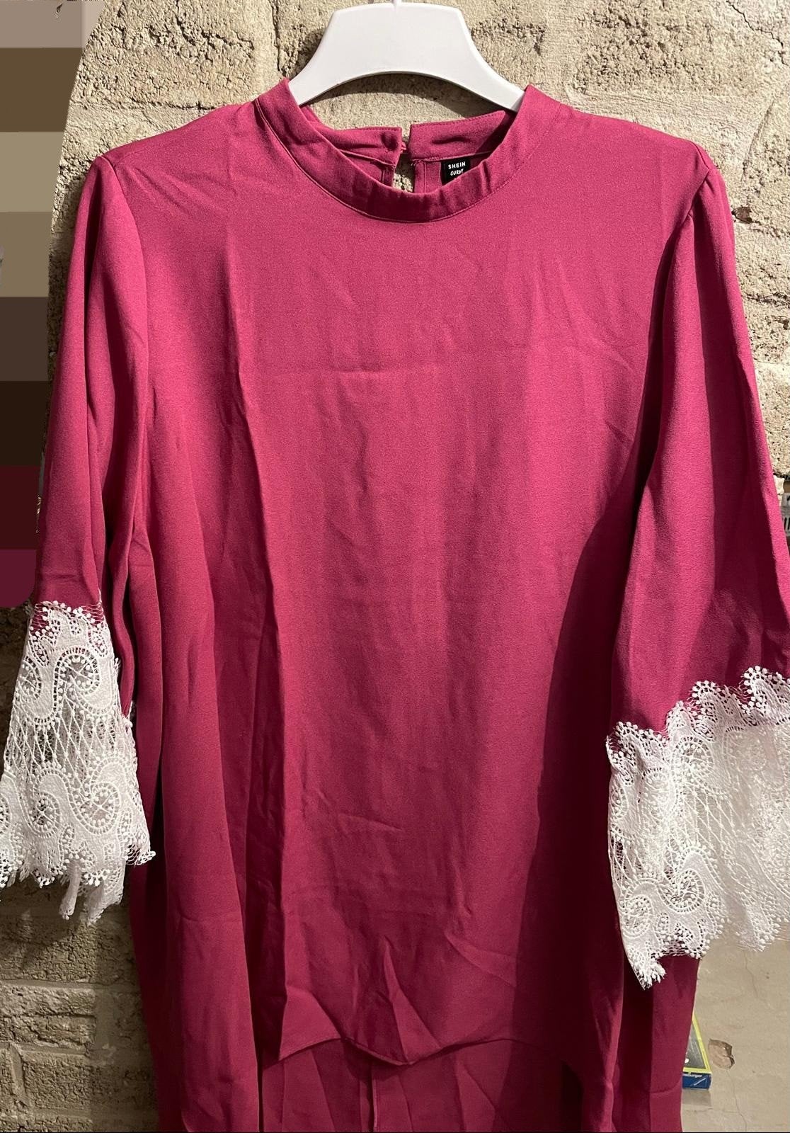Shein Curve 4XL paarse tuniek met kanten mouwen met broek, Blouse of Tuniek, Paars, Nieuw, Ophalen of Verzenden