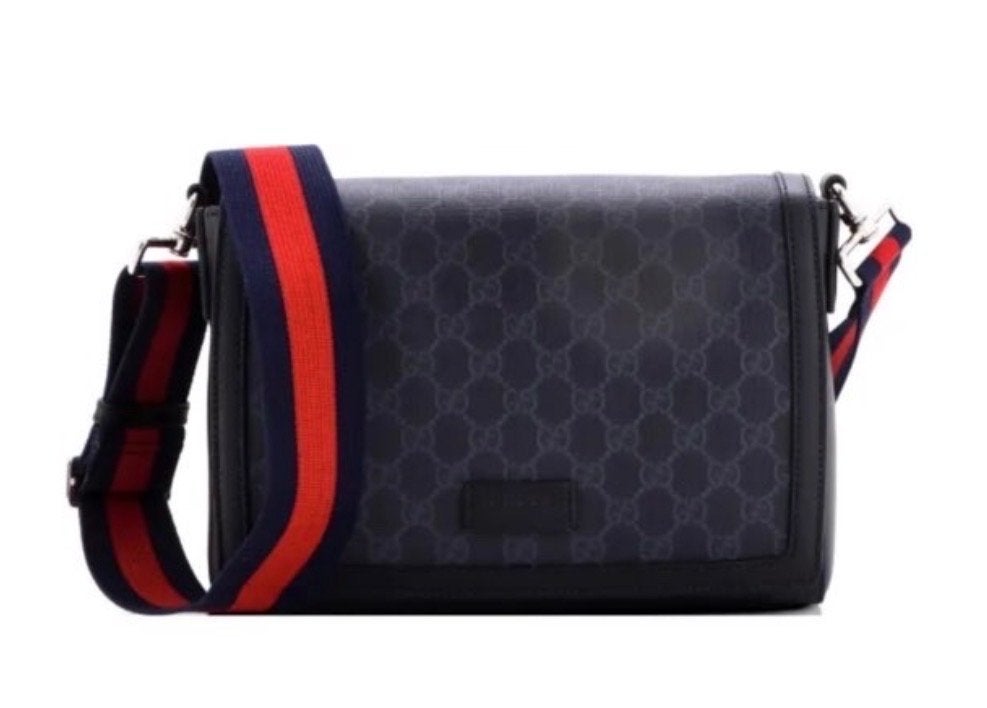 Gucci GG Supreme Messenger Tas met Webband, Ophalen of Verzenden, Gebruikt, Zwart, Schoudertasje