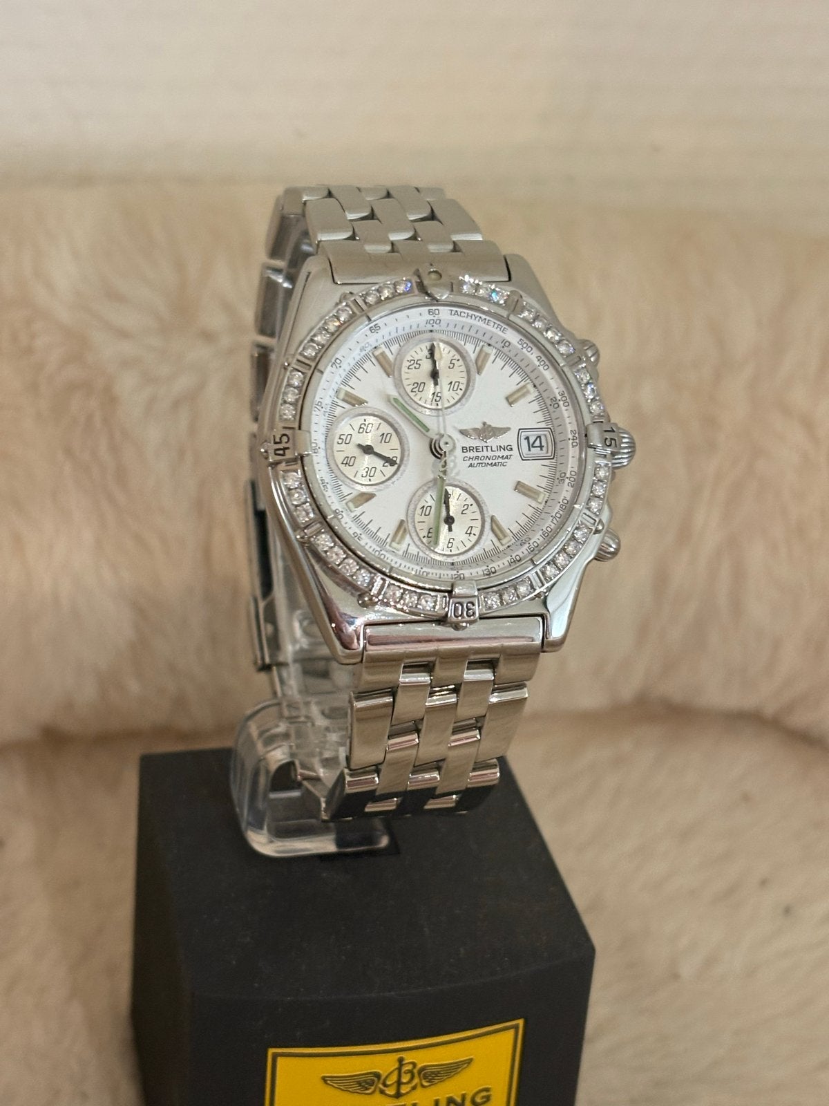 Breitling Chronomat A13050.1 met briljanten lunette, Sieraden, Tassen en Uiterlijk, Horloges | Heren, Ophalen, Gebruikt, Staal