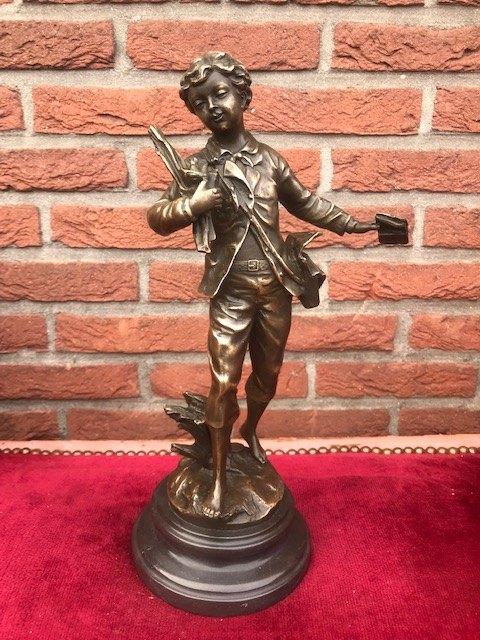 jongeman met brief, romantisch bronzen beeld, Antiek en Kunst, Kunst | Beelden en Houtsnijwerken, Beeld, Brons, Klassiek, Gemerkt