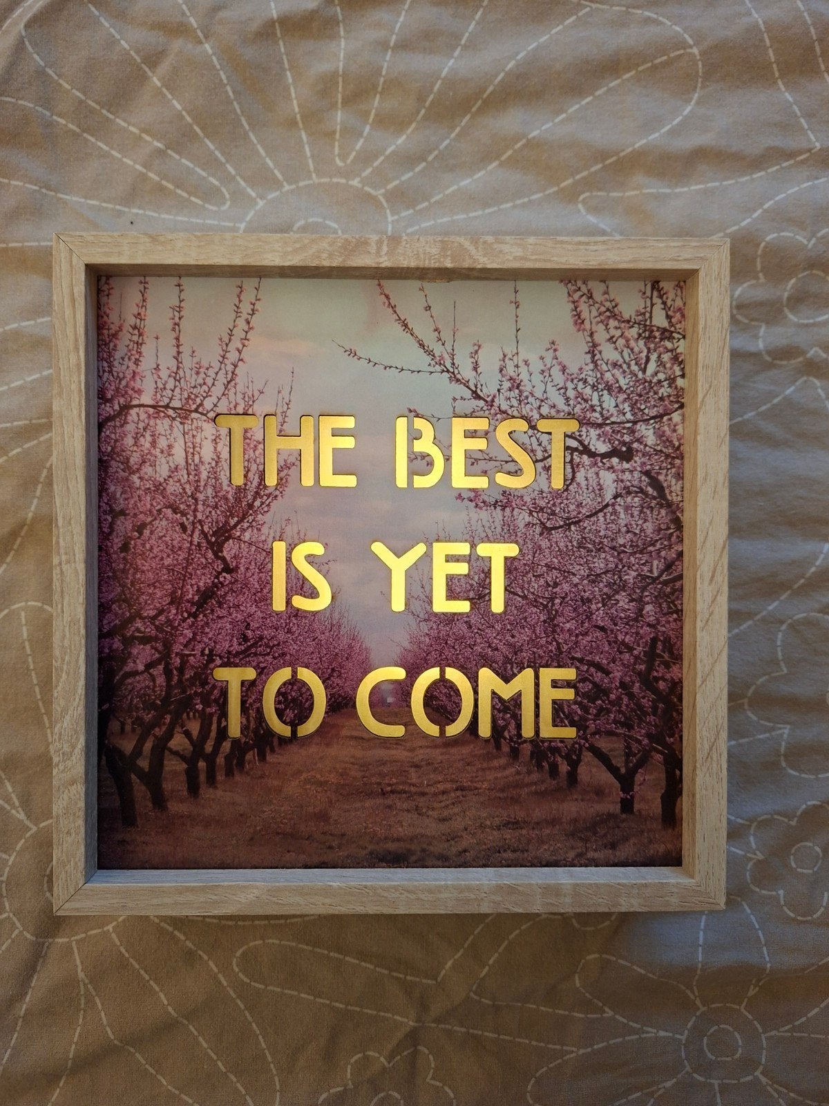 Lichtbak met tekst "The Best Is Yet To Come", Ophalen, Hout, Meerkleurig, Zo goed als nieuw