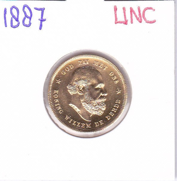 Schitterend gouden tientje 1887 UNC Willem 3 voor 895 euro, Koning Willem III, Losse munt, 10 gulden, Goud