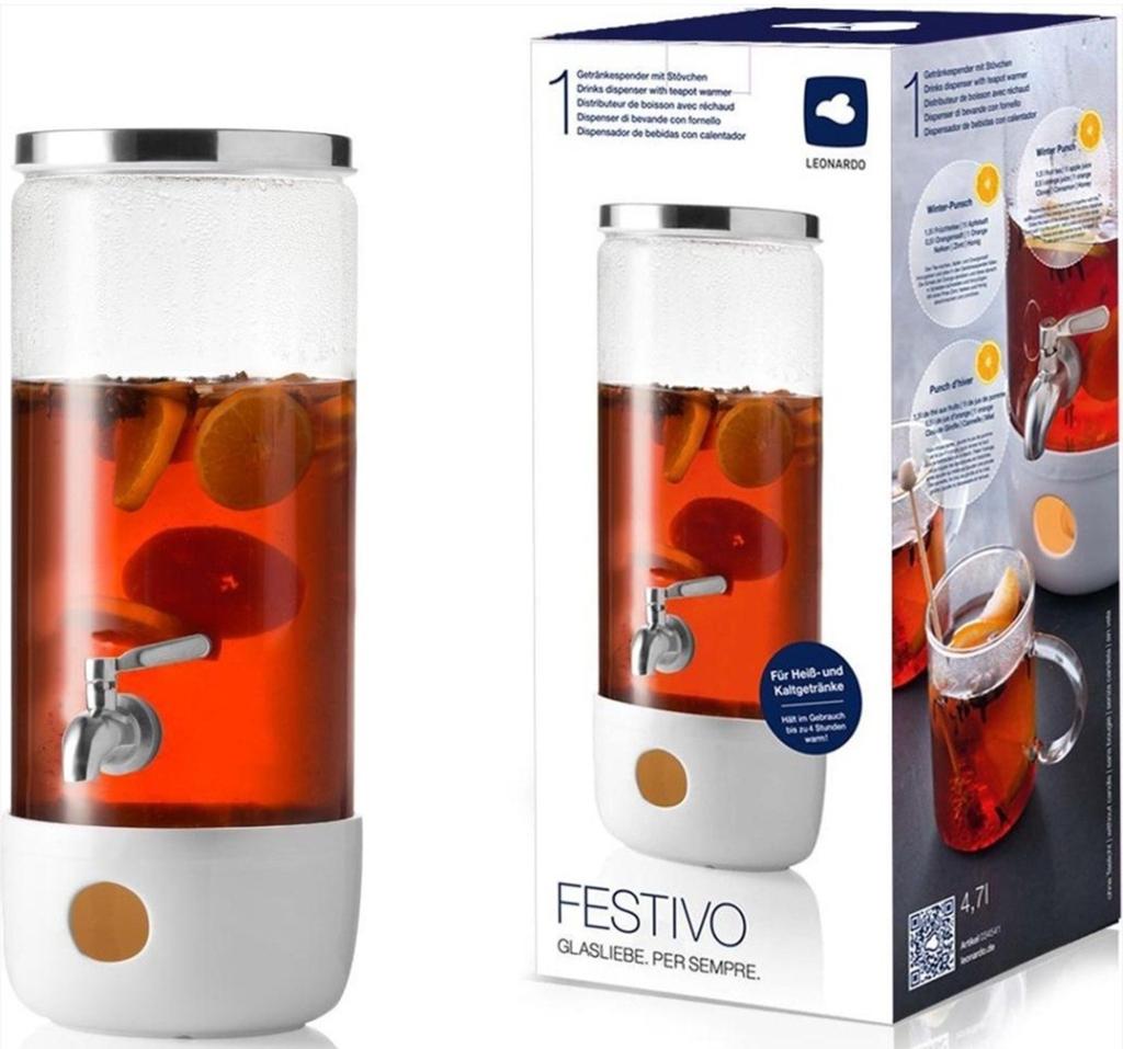 Leonardo Festivo Drankdispenser met theelichtwarmer, Huis en Inrichting, Ophalen, Nieuw, Wit, Overige merken