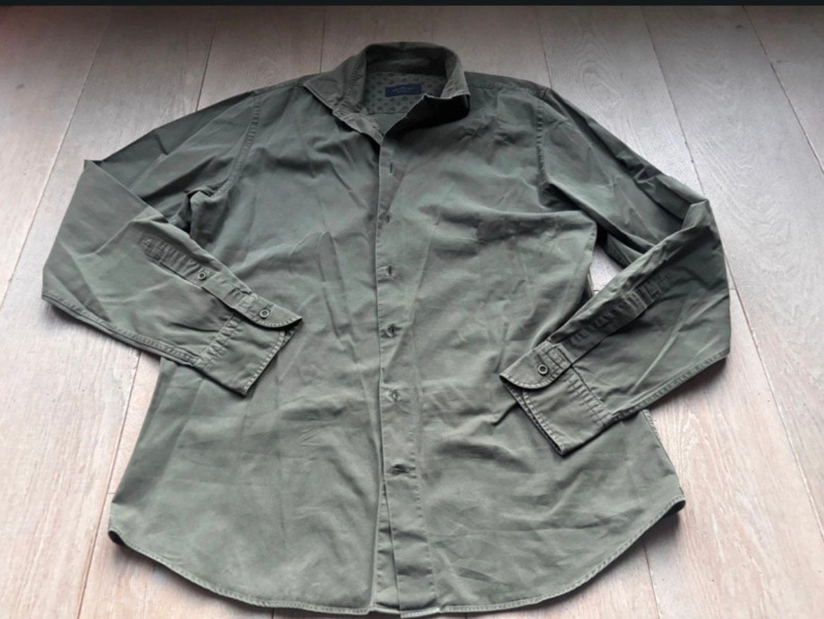 Profuomo overhemd maat L groen, Ophalen of Verzenden, Gedragen, Groen, Halswijdte 41/42 (L)