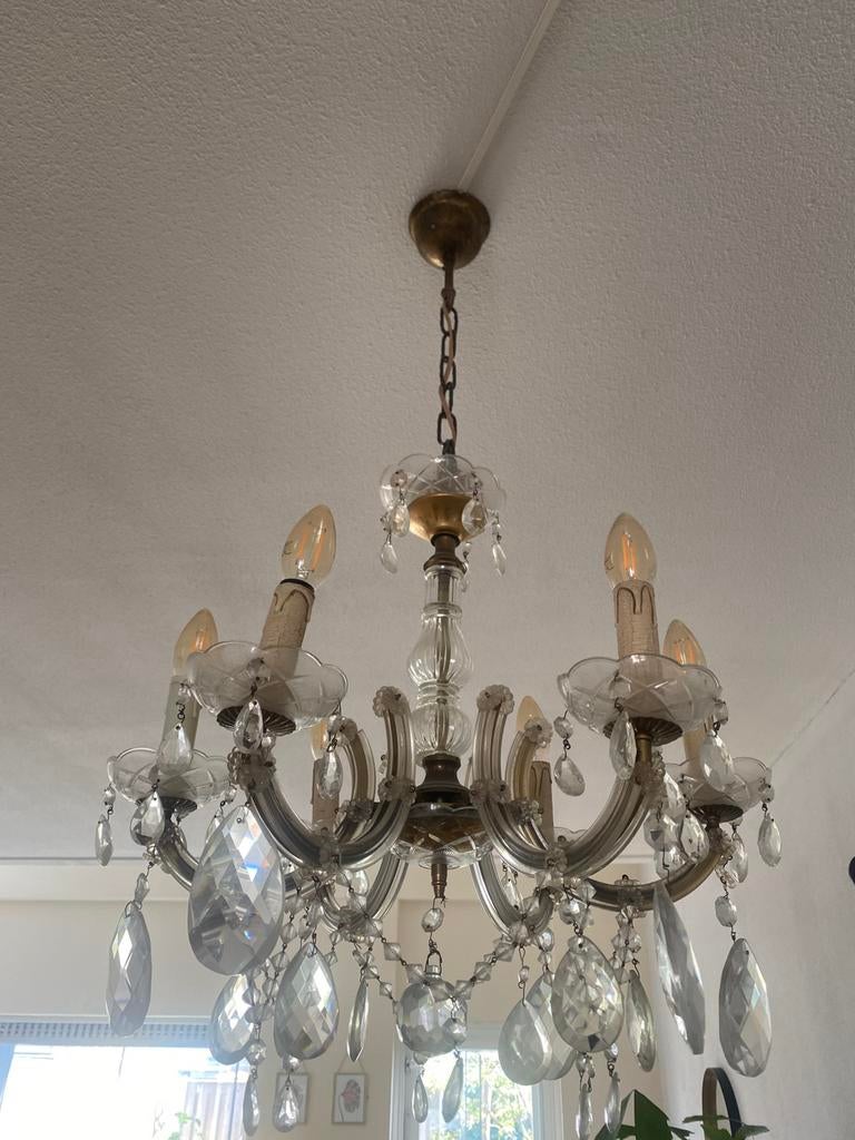Vintage kristallen kroonluchter in Franse stijl, Ophalen of Verzenden, Gebruikt, Glas, Antiek