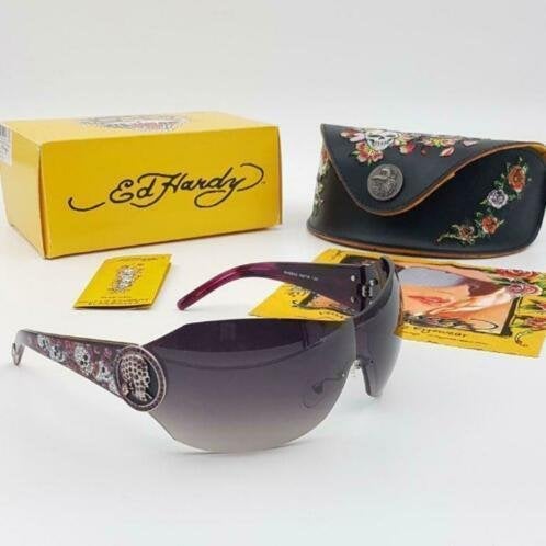 Zonnebril Ed Hardy EHS-042 120 Amethyst - Skulls and Cherry, Overige merken, Zonnebril, Overige kleuren, Nieuw
