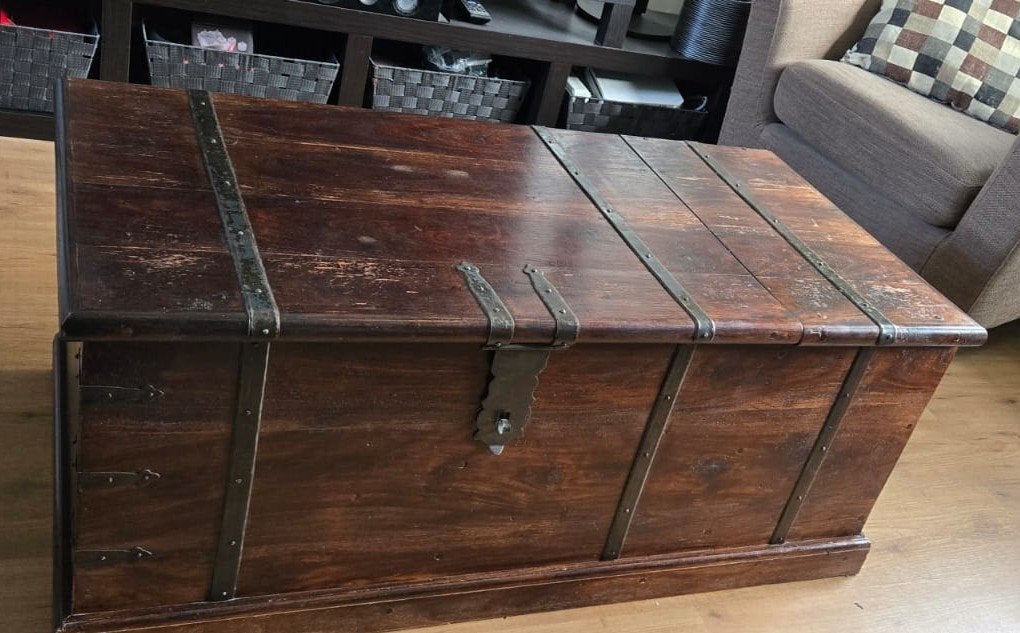 Vintage houten kist/salontafel met opbergruimte, Ophalen, Gebruikt
