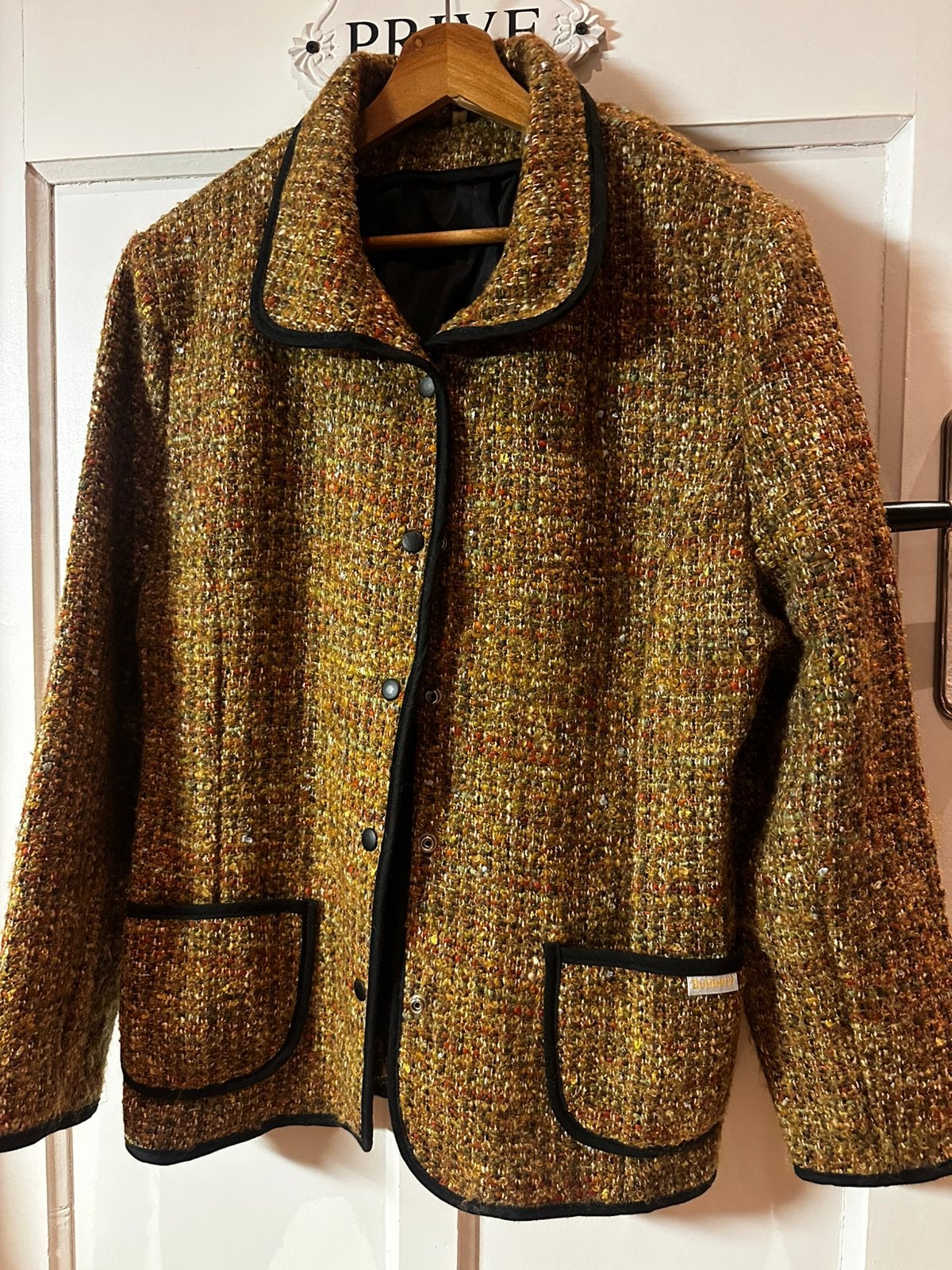 Bobbert bouclé jas wol gemêleerd bruin tinten L, Verzenden, Gedragen, Maat 42/44 (L), Bruin