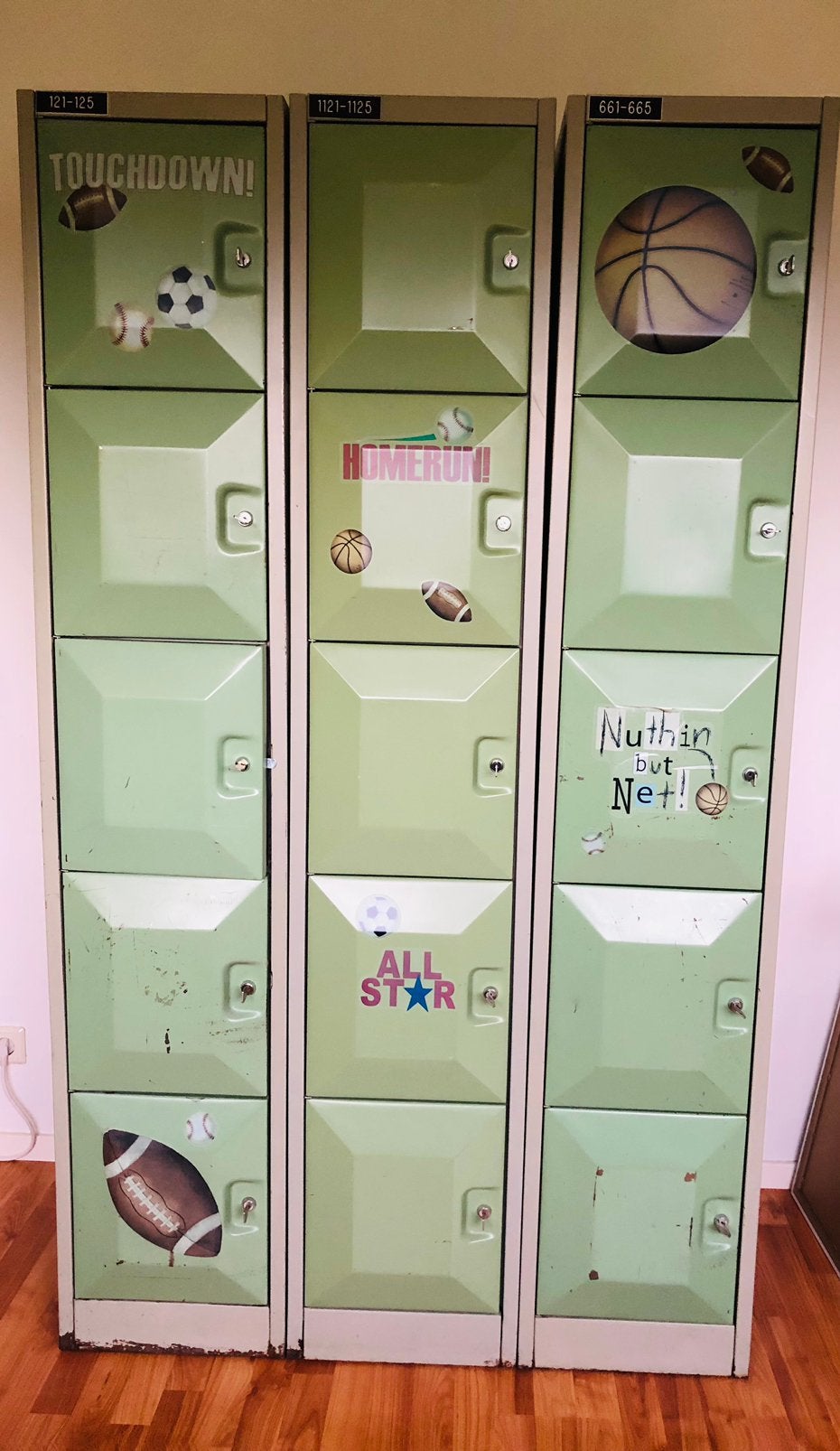 Groene metalen lockerkasten (school/vintage), Huis en Inrichting, Kasten | Lockerkasten, Ophalen, Gebruikt, Vintage / school