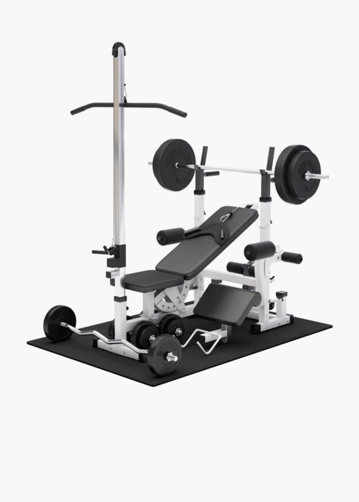 Complete Krachtstation met Bankdruk en Lat Pulldown, Ophalen, Zo goed als nieuw, Benen, Fitnessbank