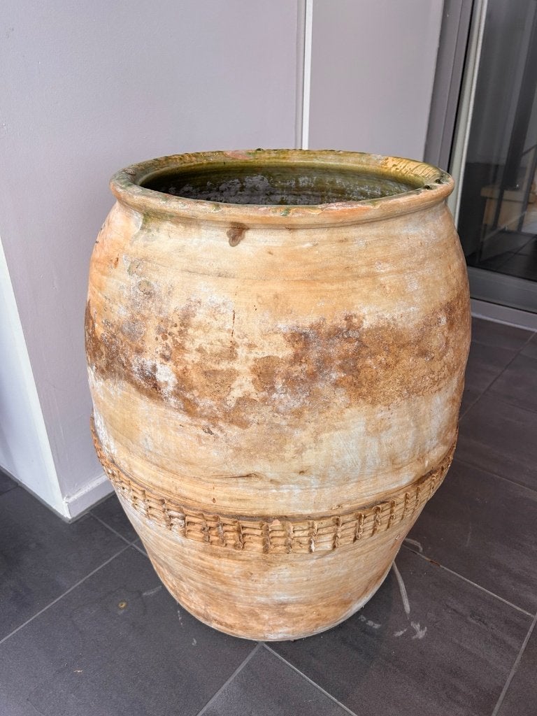 Grote vintage aardewerken vaas - 65 cm hoog, Ophalen, Gebruikt, Beige, Geschikt voor buiten