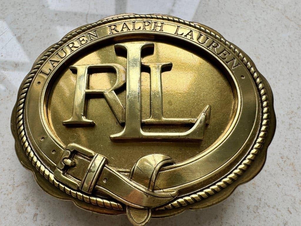 Grote originele Goudkleurige Logo GESP van Ralph Lauren riem, Losse buckle of gesp, Ophalen of Verzenden, Zo goed als nieuw, Overige kleuren