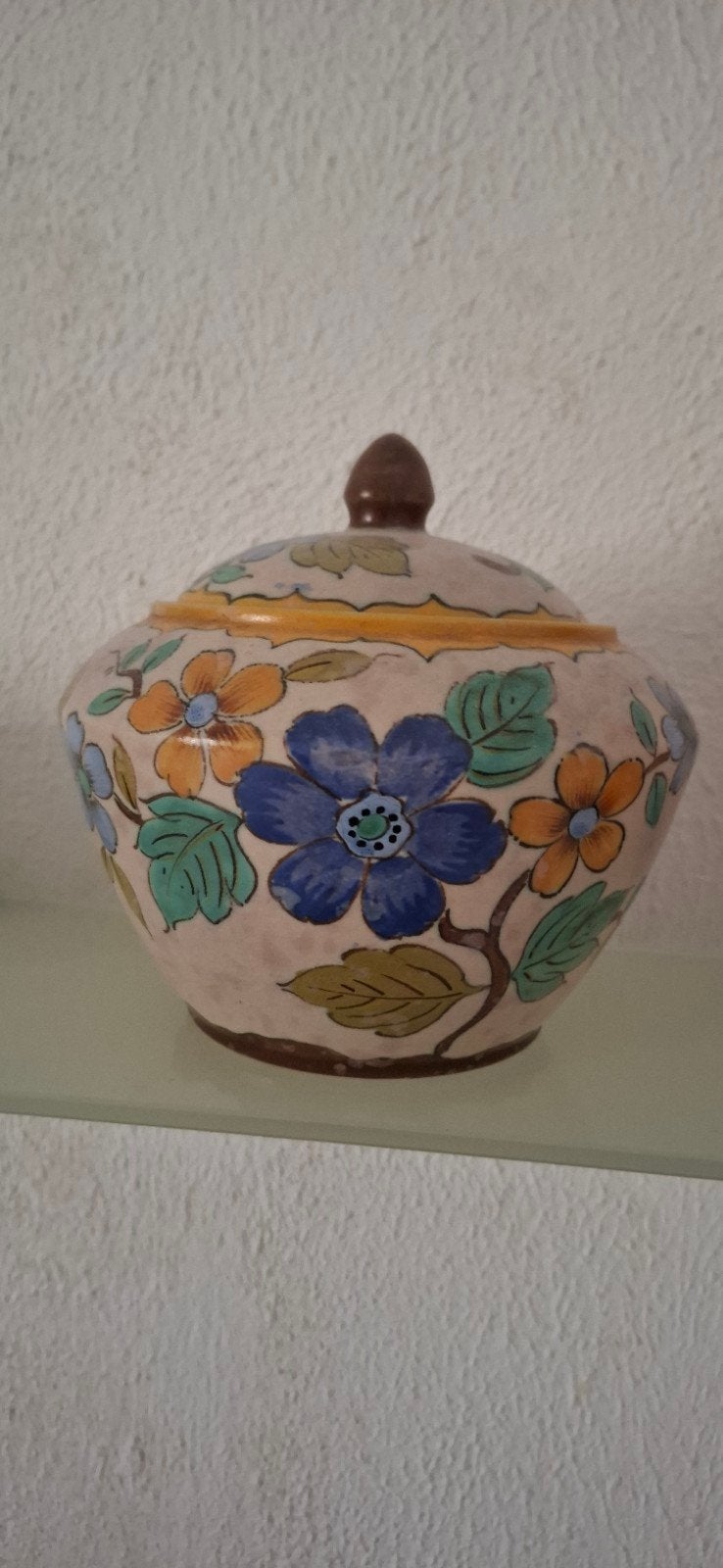 Antieke Plateel Pijptabak Pot - Handgeschilderd Bloemmotief, Ophalen of Verzenden