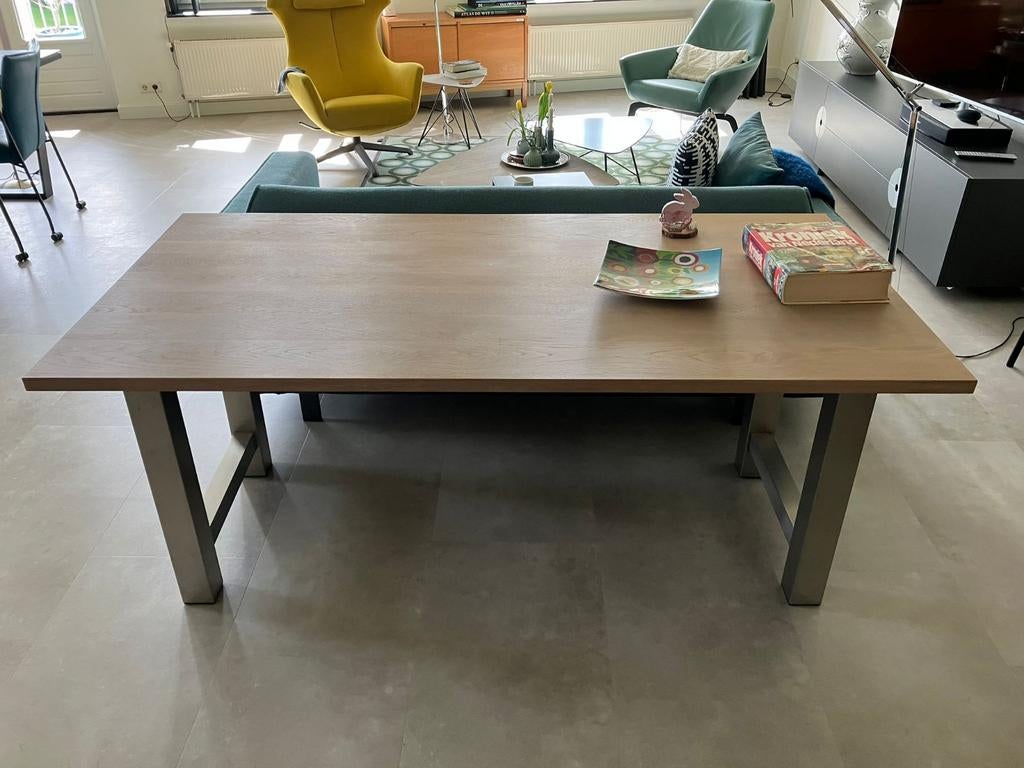 Moderne eettafel met beuken blad en RVS poten (180x90x75), Huis en Inrichting, Tafels | Eettafels, Overige houtsoorten, Modern design