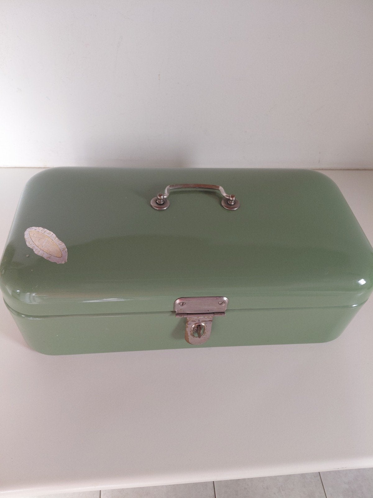 Vintage Broodtrommel - Groen Emaille met Handvat, Antiek en Kunst, Antiek | Emaille, Ophalen of Verzenden