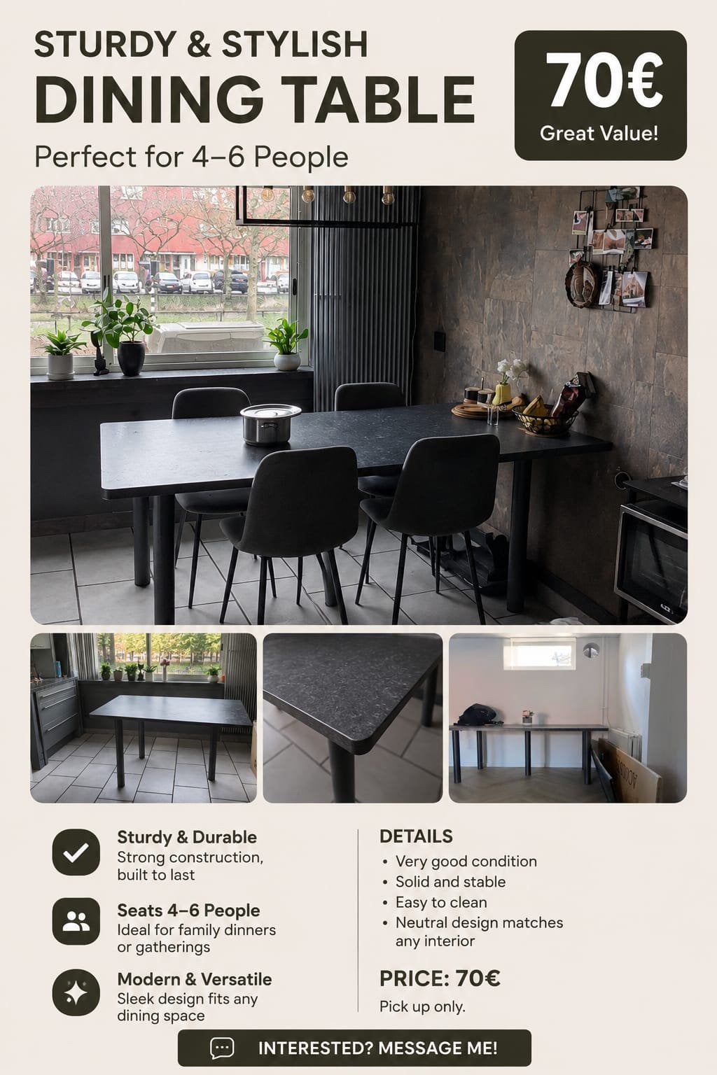 Dining Table for Sale, Ophalen, Zo goed als nieuw, Rechthoekig, 50 tot 100 cm