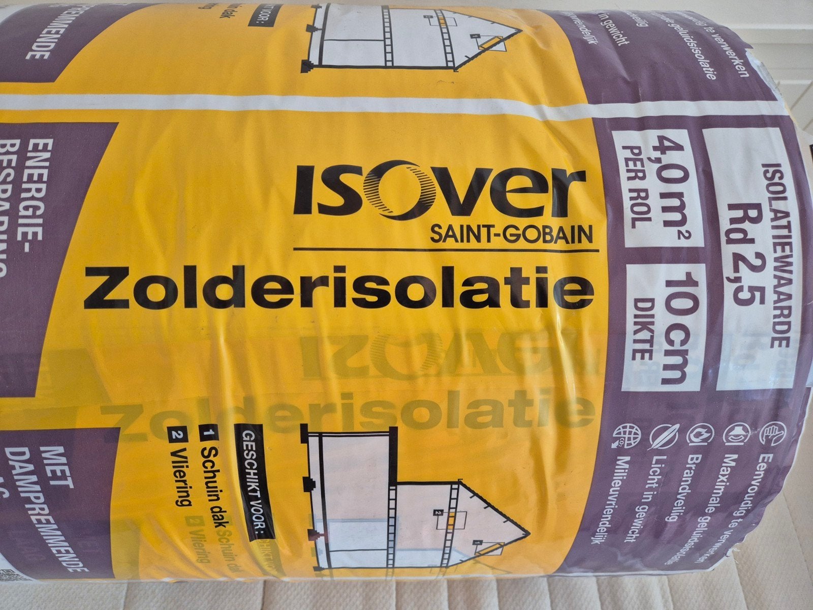ISOVER Zolderisolatie 4,0 m² - 10 cm dikte, Nieuw, Minder dan 5 m², 8 tot 12 cm, Glaswol