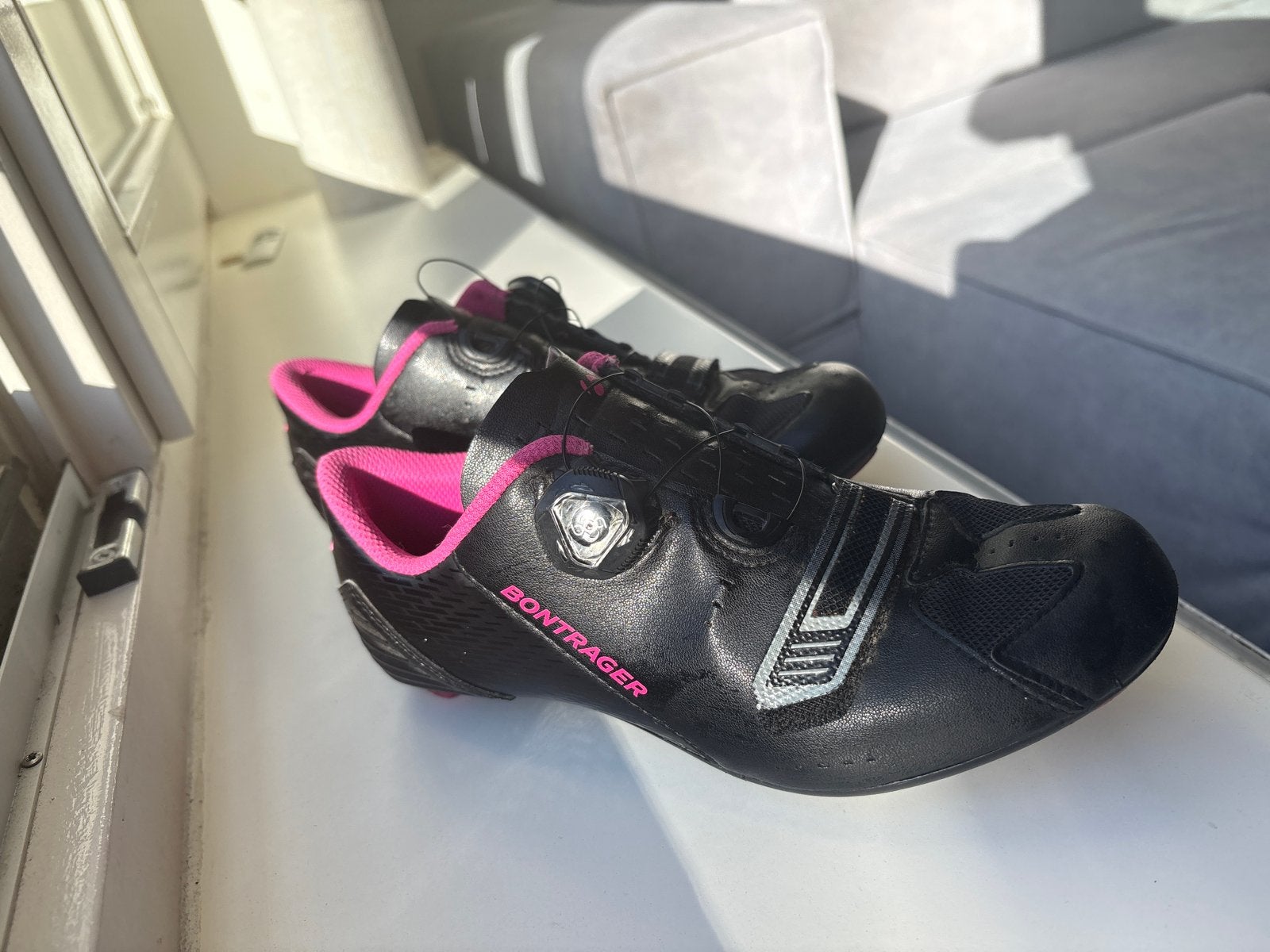 Bontrager racefietsschoenen met SPD-SL plaatjes, Gebruikt, Schoenen, Overige maten, Ophalen of Verzenden