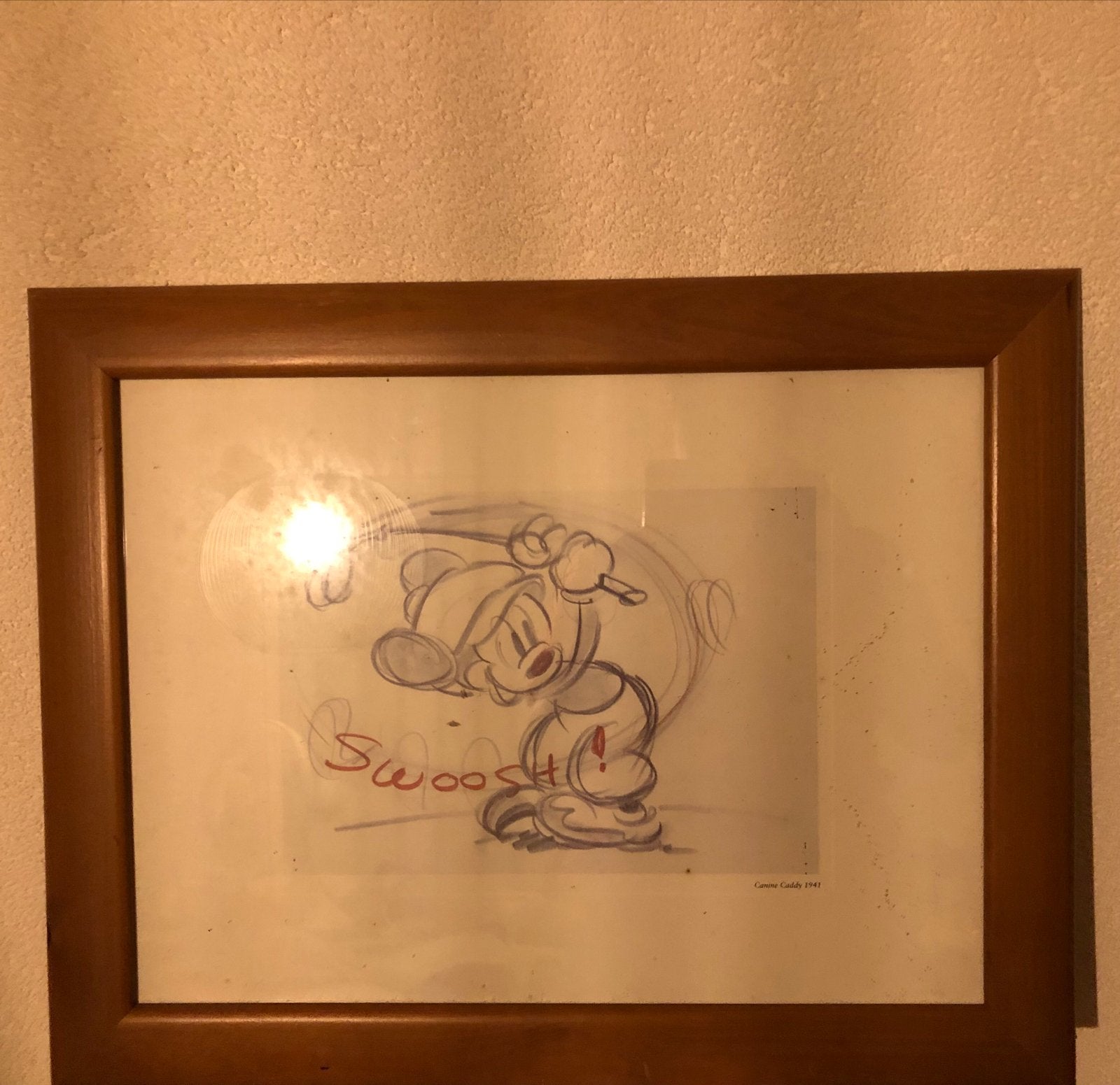 Vintage Disney 'Canine Caddy 1941' ingelijste tekening, Antiek en Kunst, Ophalen of Verzenden, Tekening, Potloodtekening, Ingelijst
