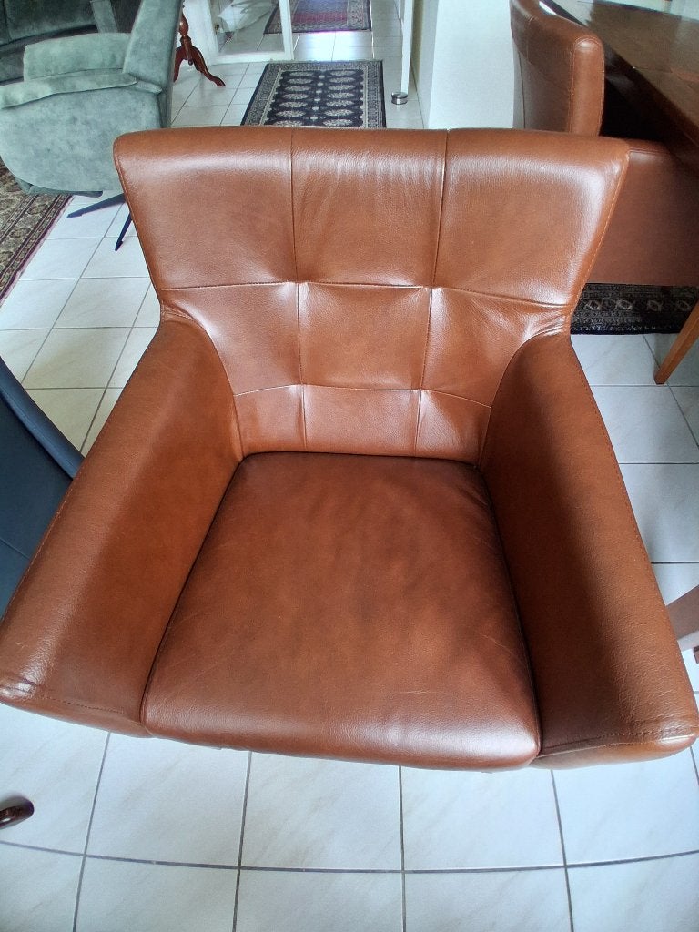 leren eetkamerstoelen, Huis en Inrichting, Stoelen, Ophalen, Bruin, Leer, Zo goed als nieuw