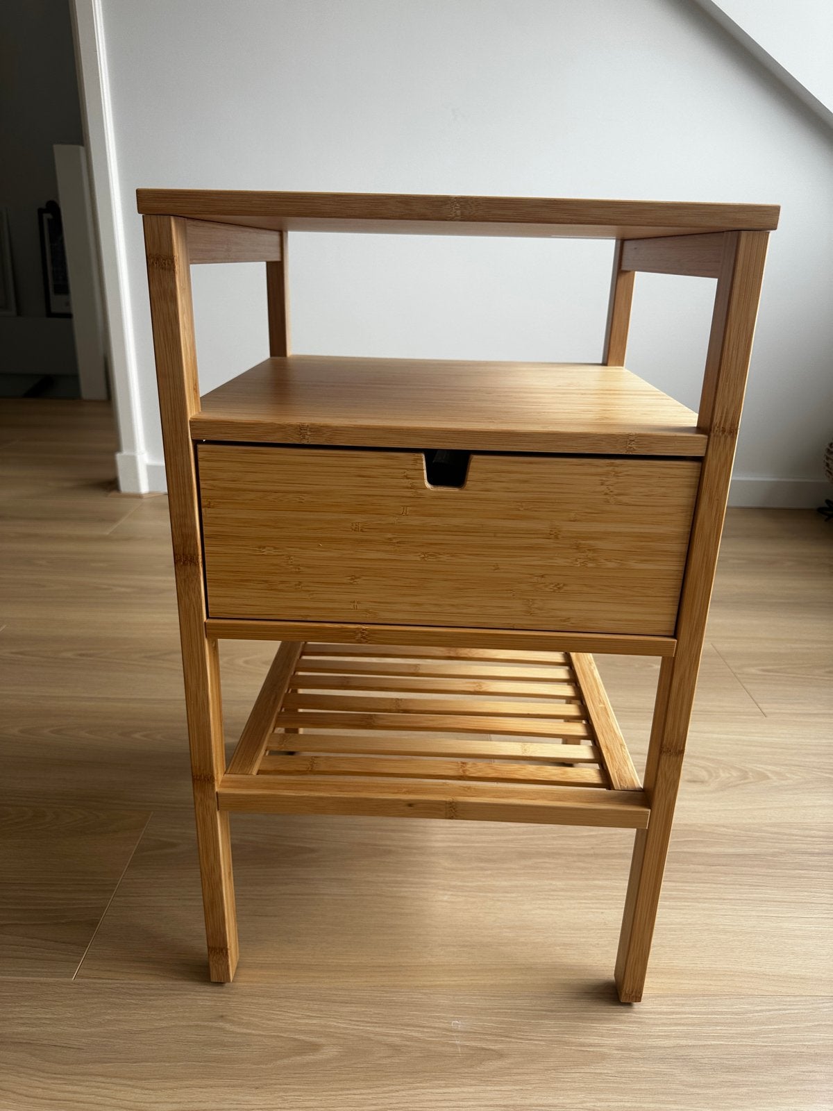 2 IKEA NORDKISA Nachtkastje/Bijzettafel Bamboe, Ophalen, Minder dan 45 cm, 55 tot 70 cm, Zo goed als nieuw