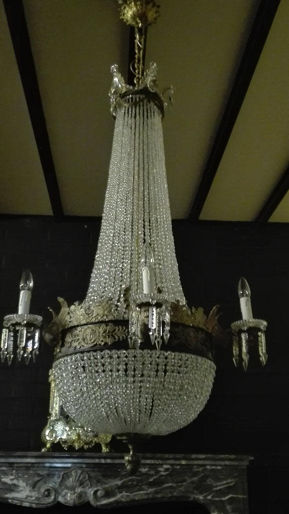 antique crystal basket chandelier 19 century, Antiek en Kunst, Antiek | Lampen, Ophalen of Verzenden