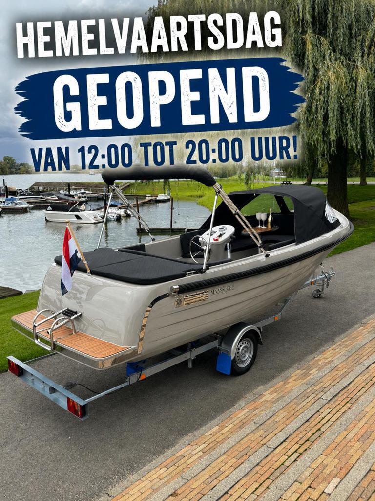 Maassloep 590 occasion 2025 nieuwstaat luxe opties!, Watersport en Boten, Sloepen, Ophalen, Zo goed als nieuw, Maassloep, Elektrische start