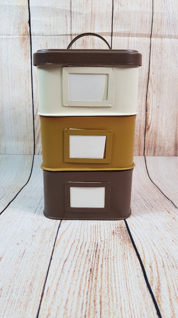 Vintage stapelbare opbergblikken, pasteltinten, 3 delig. 7A2, Tweedehands verkoop, Tweedehands verkoop, Gebruikt, Ophalen of Verzenden