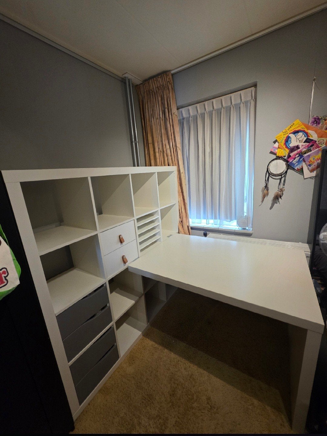 IKEA 4x4 vakkenkast met bureau + lades en opbergvakken – Wit, Ophalen, Gebruikt, Scheidingswand, IKEA