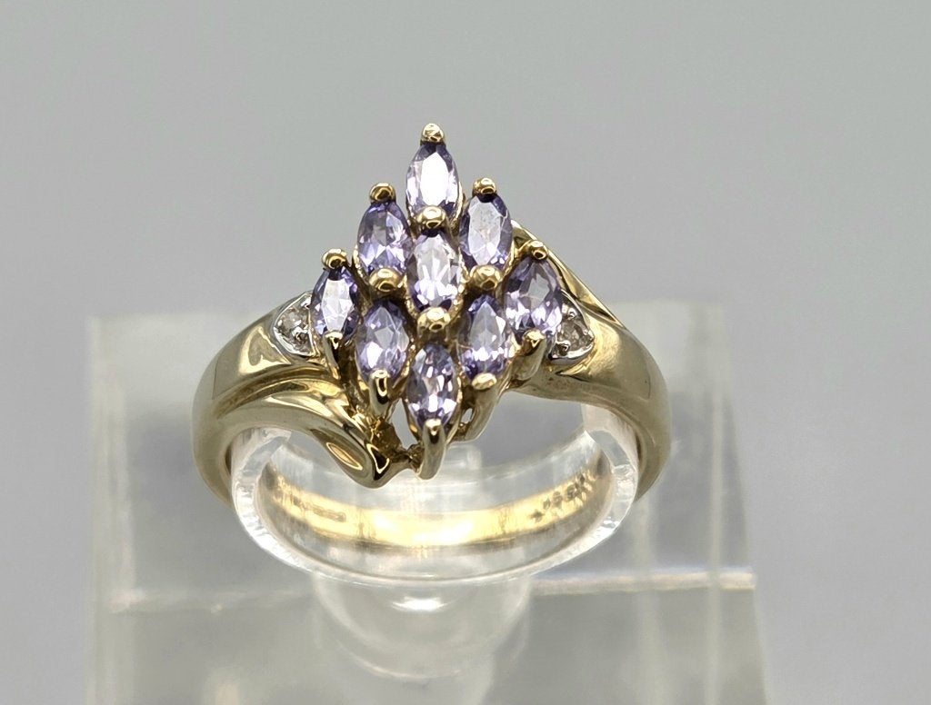Gouden Vintage ring edelsteen tanzaniet en diamant. 2026/711, ., Paars, Ophalen of Verzenden, .