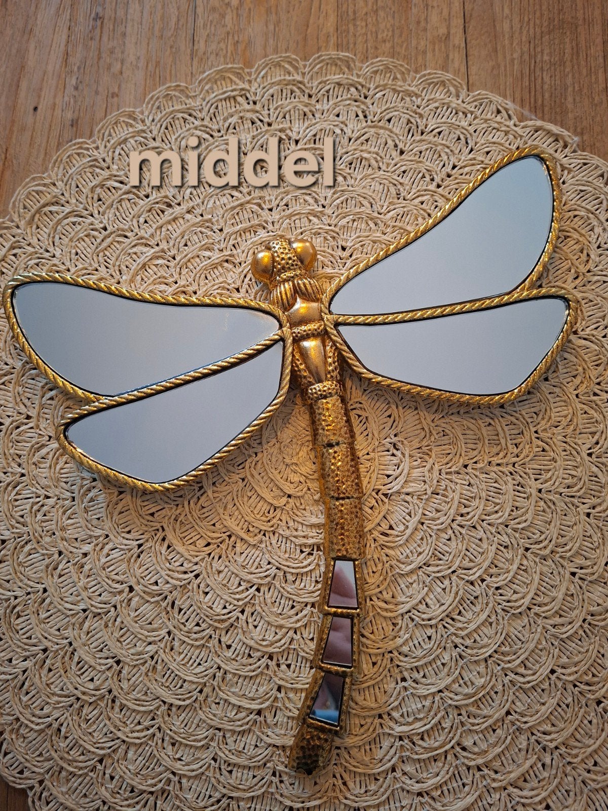 Muurdecoratie libelle middel., Onbekend, Ophalen of Verzenden, Goud, Glas