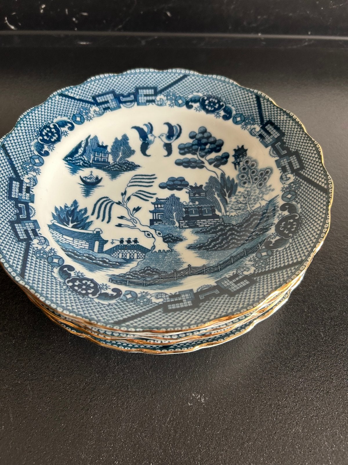 Vintage Blue Willow Diepe Borden/Kommen - Gouden Rand (6 stu, Antiek en Kunst, Ophalen of Verzenden