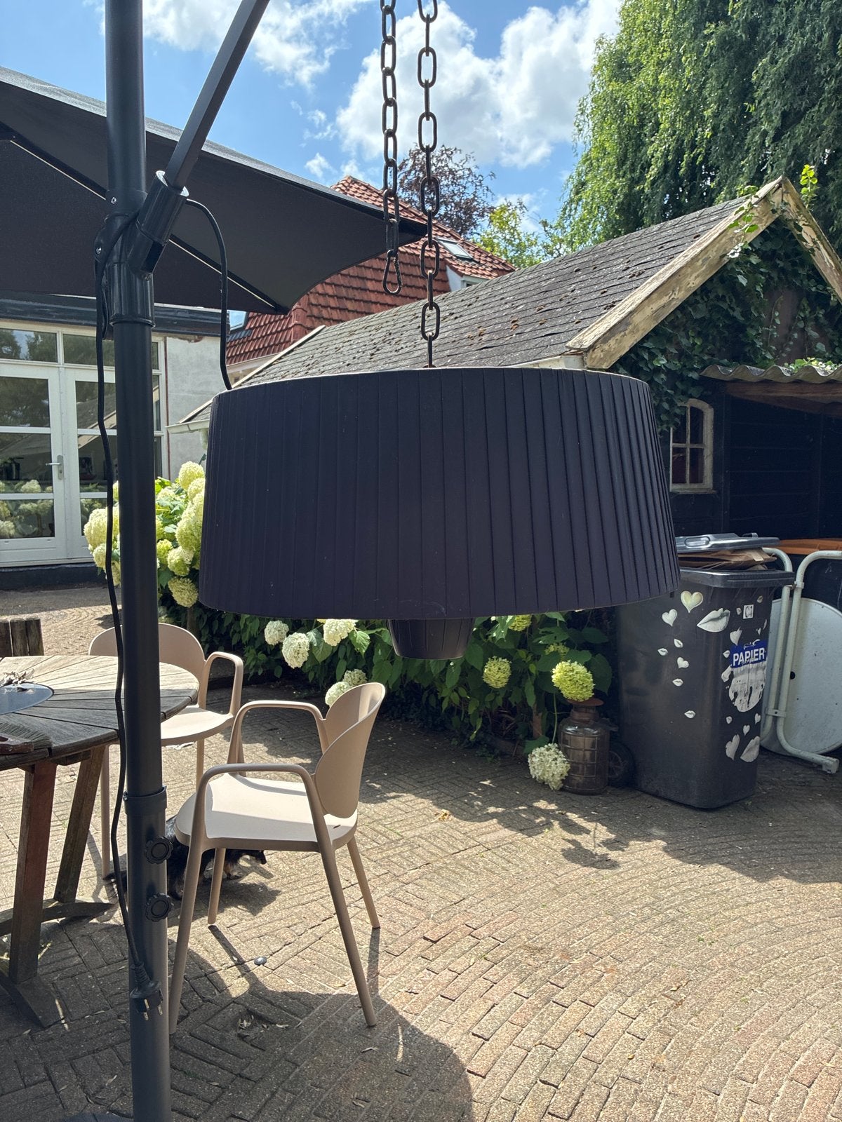 Stijlvolle Elektrische Terrasverwarming incl. verlichting, Ophalen, Zo goed als nieuw, Elektrisch, Parasol