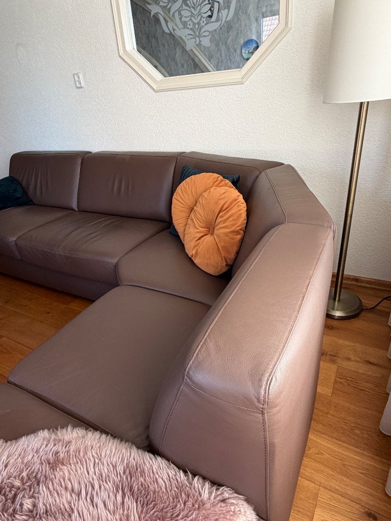 Luxe echt leren hoekbank / hoeksofa – 310 x 220 cm, Ophalen, 250 tot 300 cm, Gebruikt, Hoekbank