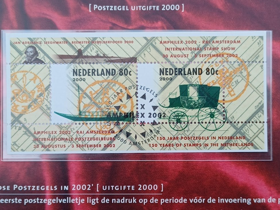 Mapje 150 jaar Postzegels in Nederland - Amphilex 2002, Ophalen of Verzenden, Na 1940, Gestempeld