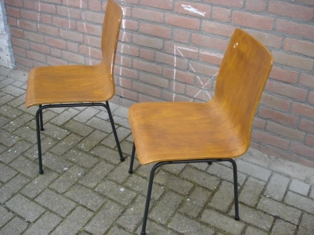 Vintage stoelen FRISO KRAMER EUROIKA Auping jaren 60 plywood, Ophalen, Gebruikt, Twee, Bruin