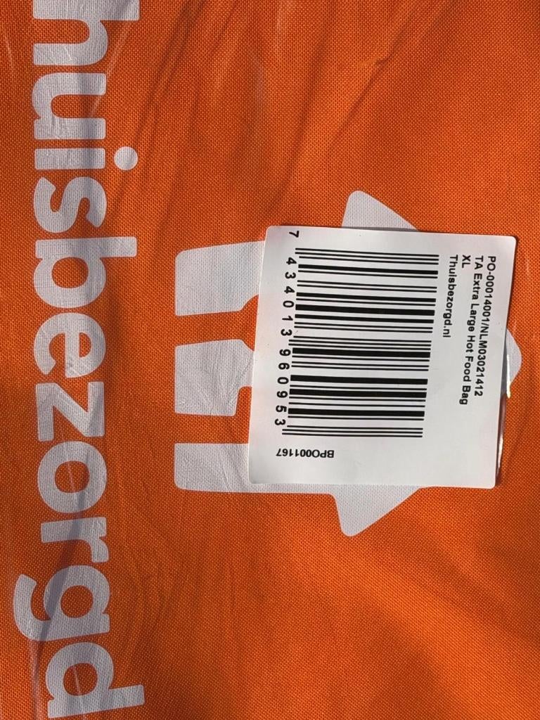 XL Thuisbezorgd bezorgtas – nieuw in verpakking, Ophalen, Nieuw, Oranje, 30 cm of meer