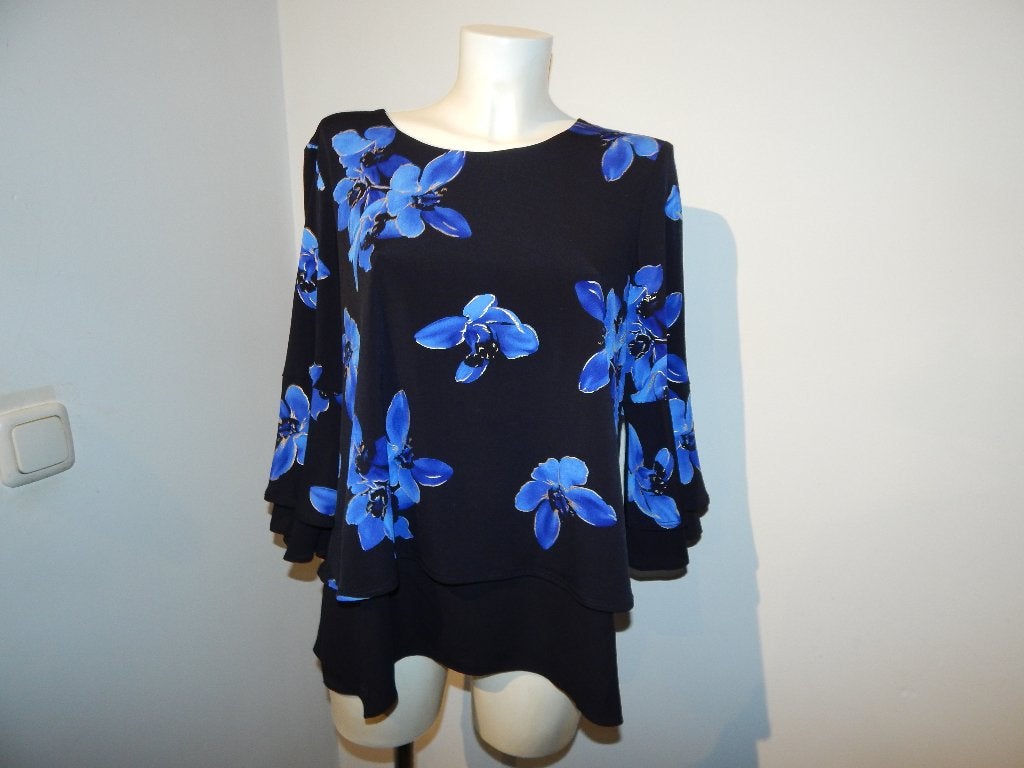 Joseph Ribkoff stretch top helder blauwe bloemen met goud 42