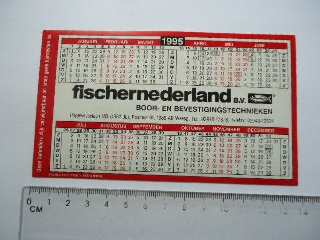 sticker oud Weesp 1995 Fischer NL kalender techniek, Verzenden, Zo goed als nieuw, Bedrijf of Vereniging
