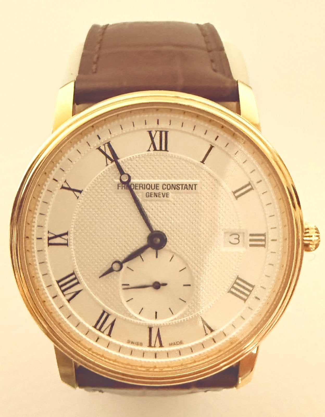 Prachtig goud Frederique Constant Geneve horloge, Overige merken, Leer, Ophalen of Verzenden, Zo goed als nieuw