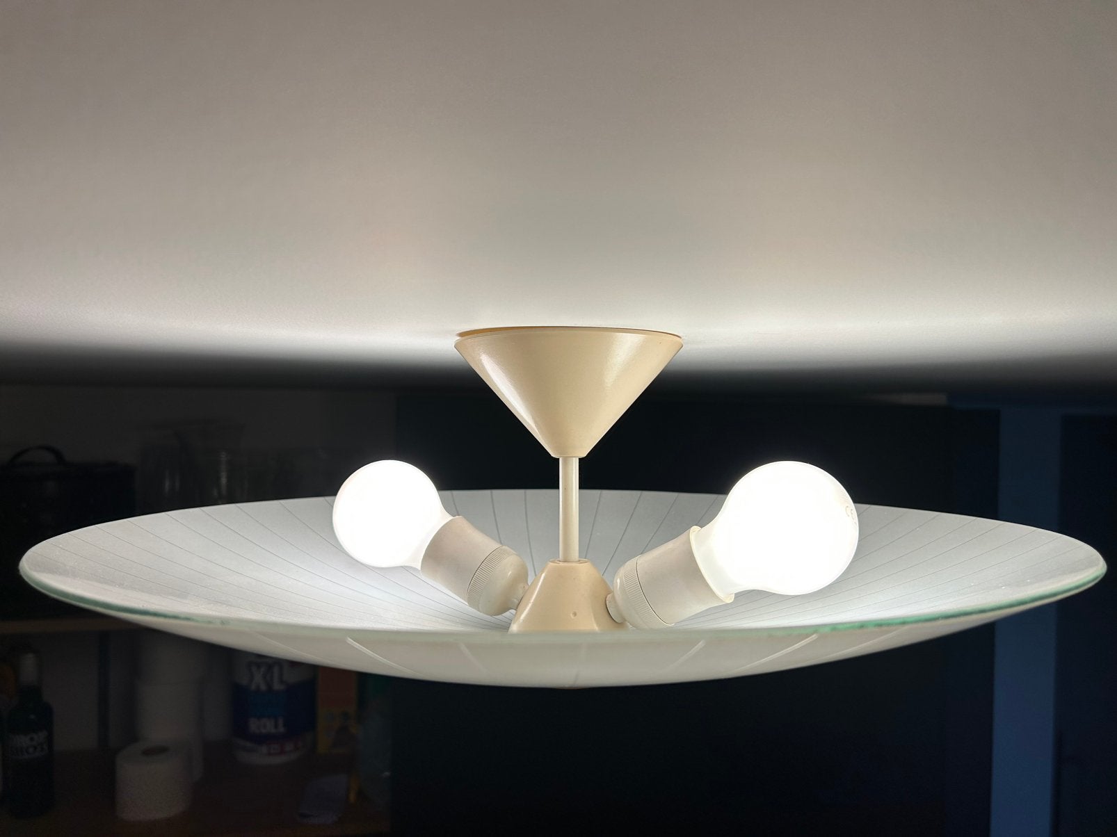 Vintage glazen schaal lamp jaren 50, Ophalen, 47 cm, Jaren 50, E27 (groot)