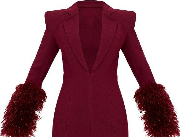 Bordeauxrode blazerjurk met veren mouwen, Kleding | Dames, Jurken, Maat 38/40 (M), Nieuw, Ophalen of Verzenden, Onbekend