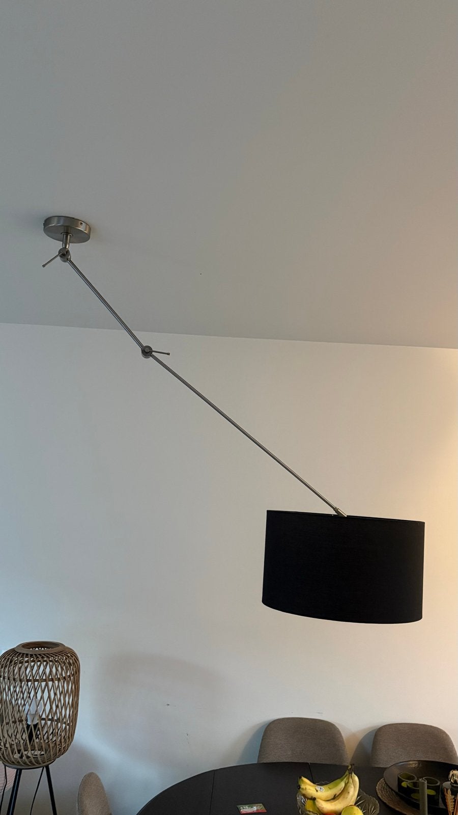 Verstelbare hanglamp met knikarm en zwarte kap  - Rietveld, Ophalen, Gebruikt, Metaal, E27 (groot)