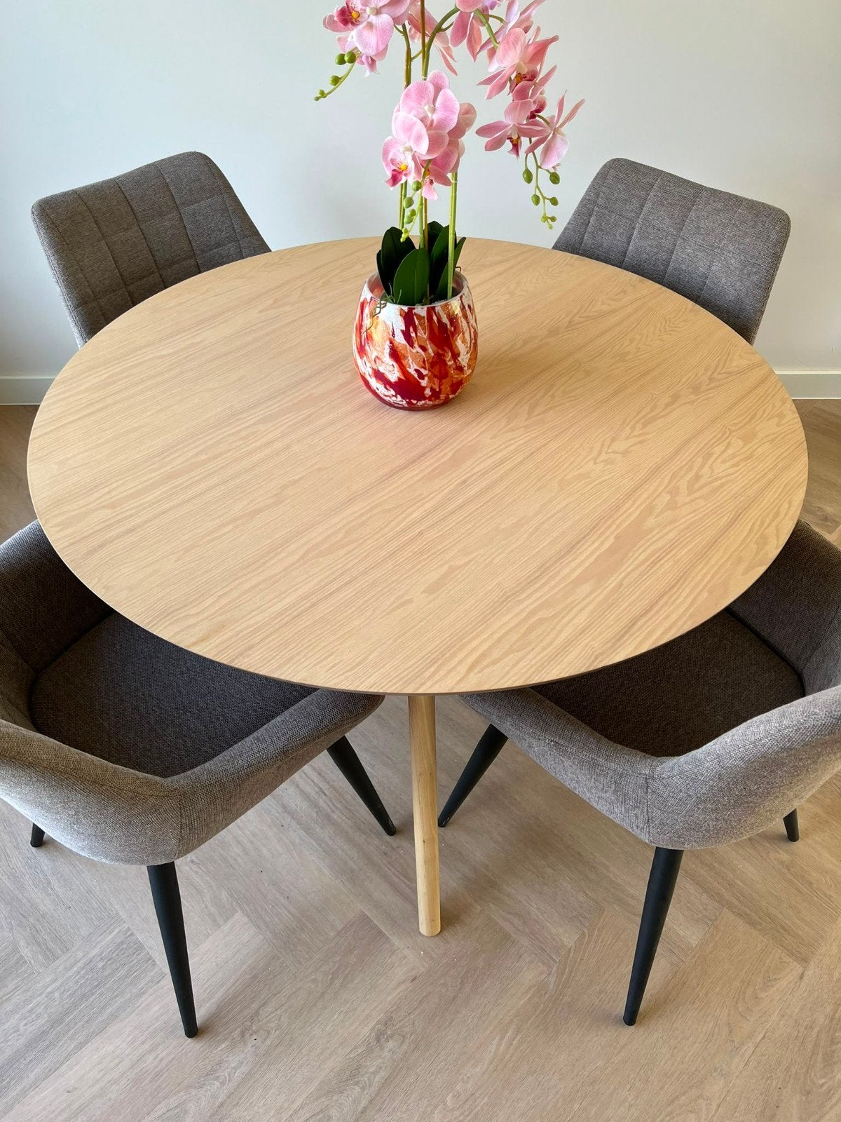 Ronde eettafel Goossens 120cm met 4 stoelen, Gebruikt, Rond, Modern, Vier personen