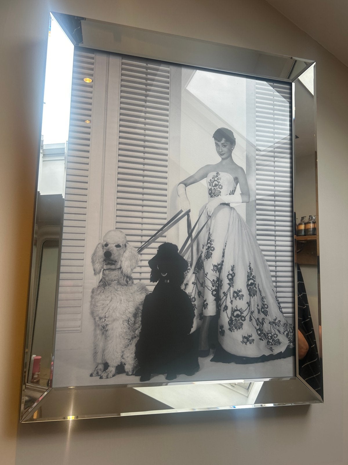 Spiegel  schilderij  met Audrey Hepburn  print, Gebruikt, Ophalen of Verzenden, Minder dan 100 cm, Rechthoekig