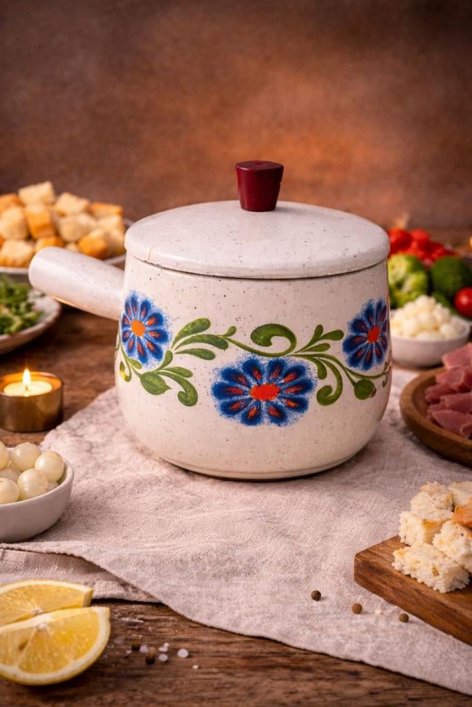 Vintage fonduepannetje sauspannetje bloemen, Ophalen of Verzenden, X, X, X